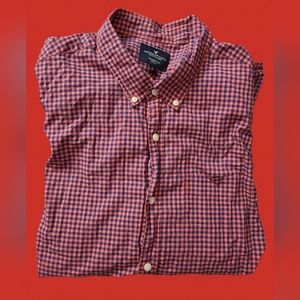 American Eagle Outfitters Mens Red Plaid Long Sleeve Button Down Shirt